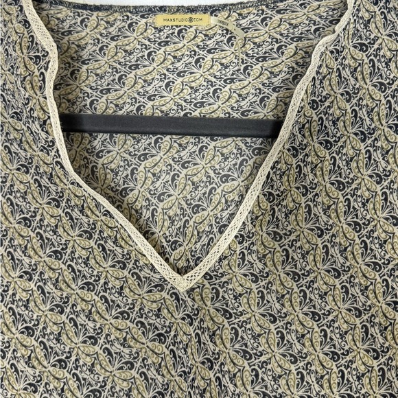 Max Studio Womens Y2K Silk Flare Sleeve V Neck Top S Forest Fairy Whimsical Boho - Picture 9 of 10